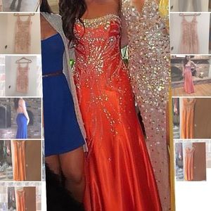 Metallic Orange Sequined Prom Dress